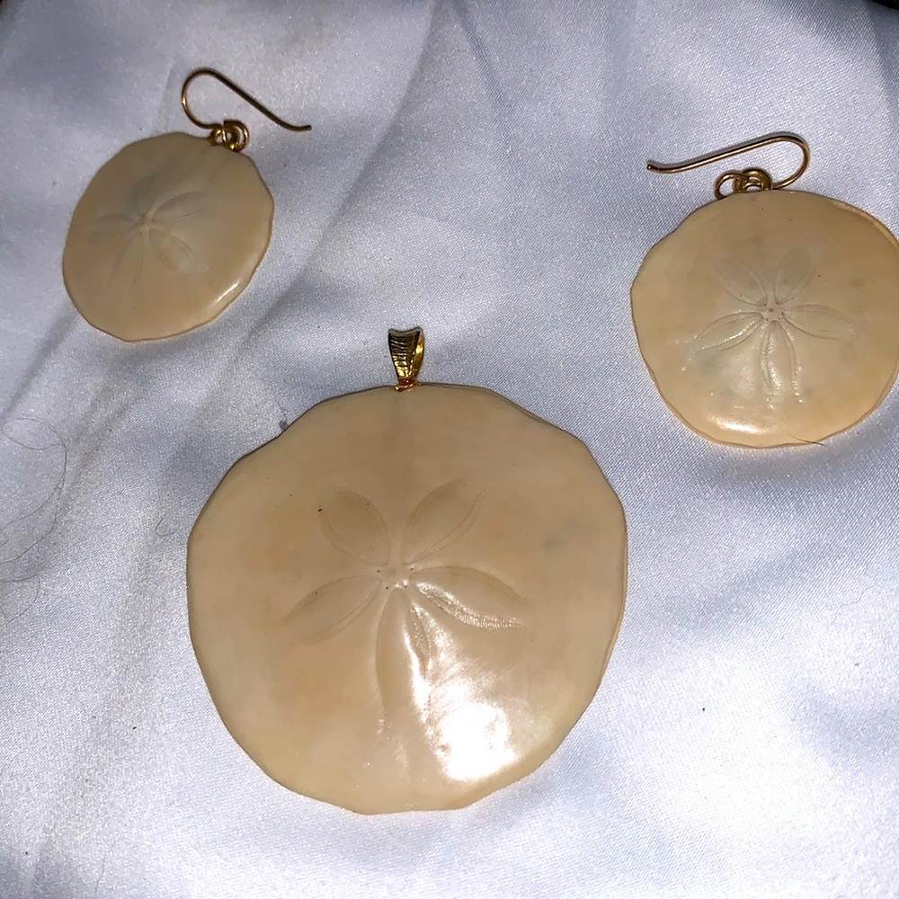 Genuine Sand dollar necklace and earrings set